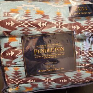 PENDLETON 4-piece Flannel Sheet Set Full Avra Valley Teal Multi 100% Cotton NEW
